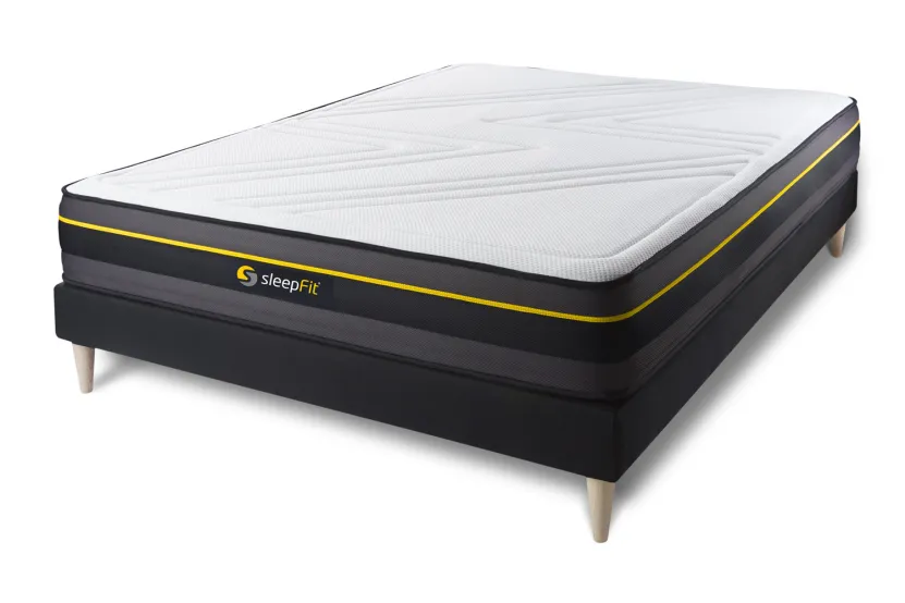 Ensemble Matelas Sommier 140x190 cm - Sommier Noir (déjà monté) - Active