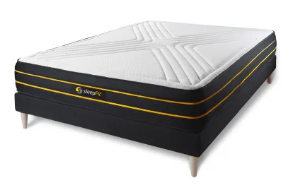 Ensemble Matelas Sommier 180x190 cm - Sommier Noir (en kit) - Ultra