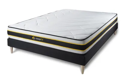 Ensemble Matelas Sommier 135x190 cm - Sommier Noir (en kit) - Flexy