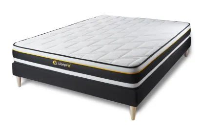 Ensemble Matelas Sommier 135x200 cm - Sommier Noir (en kit) - Soft
