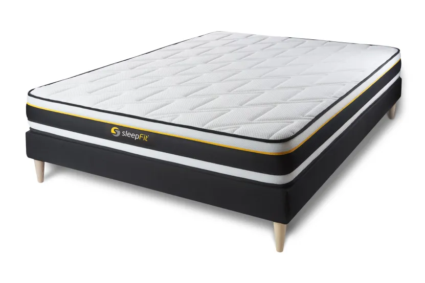 Ensemble Matelas Sommier 140x190 cm - Sommier Noir (déjà monté) - Soft