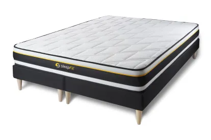 Ensemble Matelas Sommier 200x200 cm - 2 Sommiers Noir - Soft